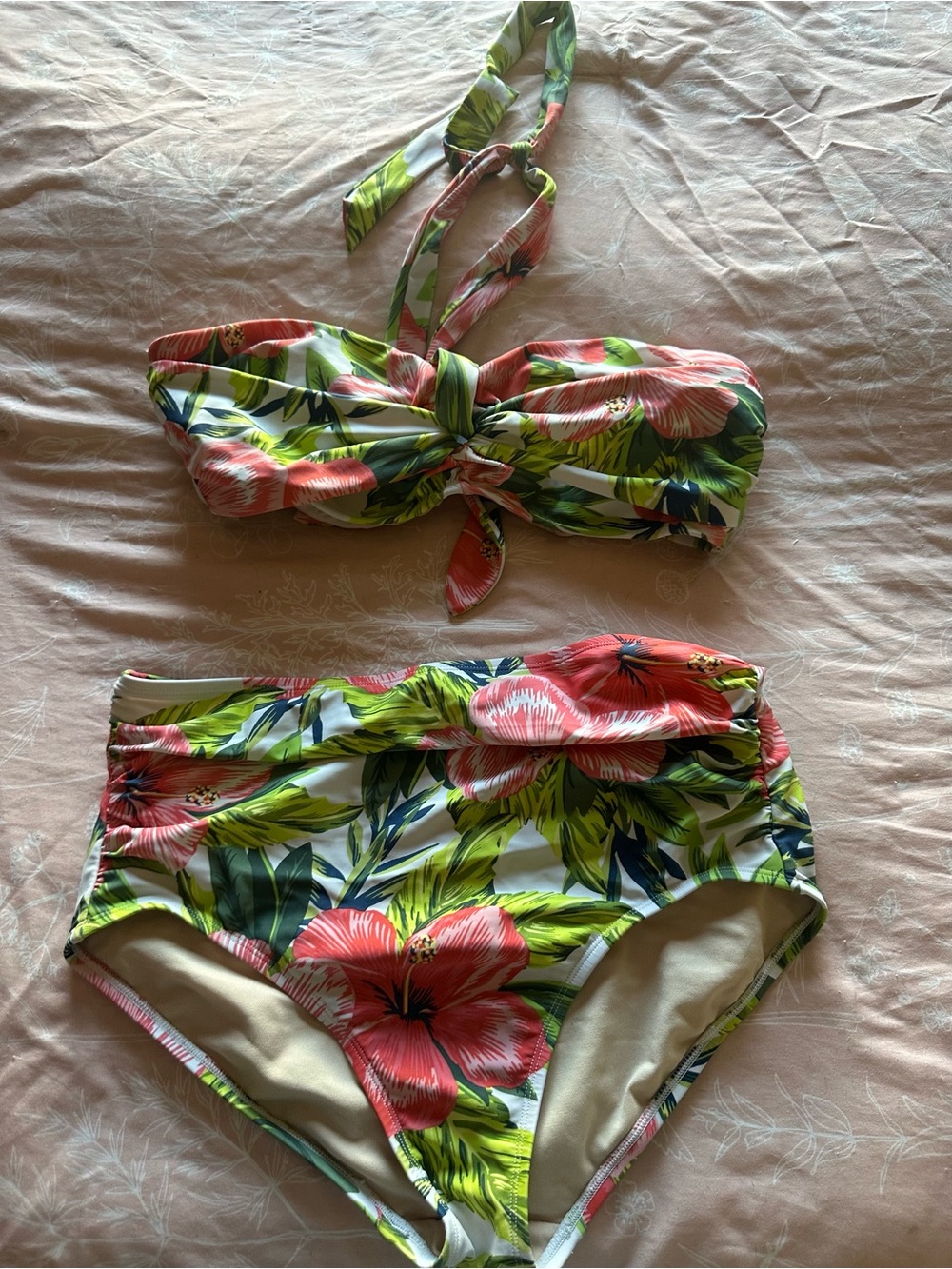Kona Sol Floral Bikini Set in Pink, Green & Navy